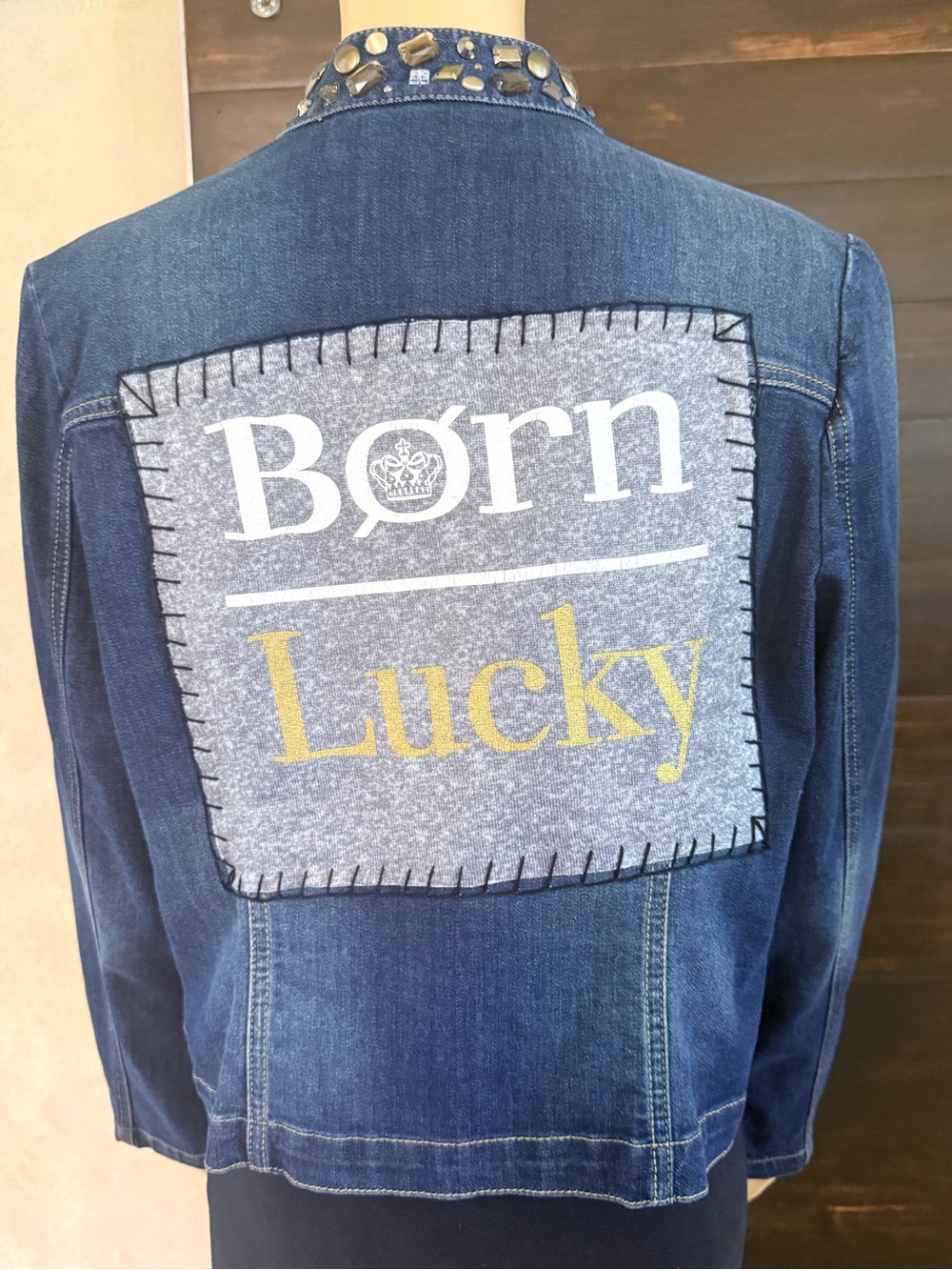 Upcycled Born Lucky Cropped Denim Blazer Size S